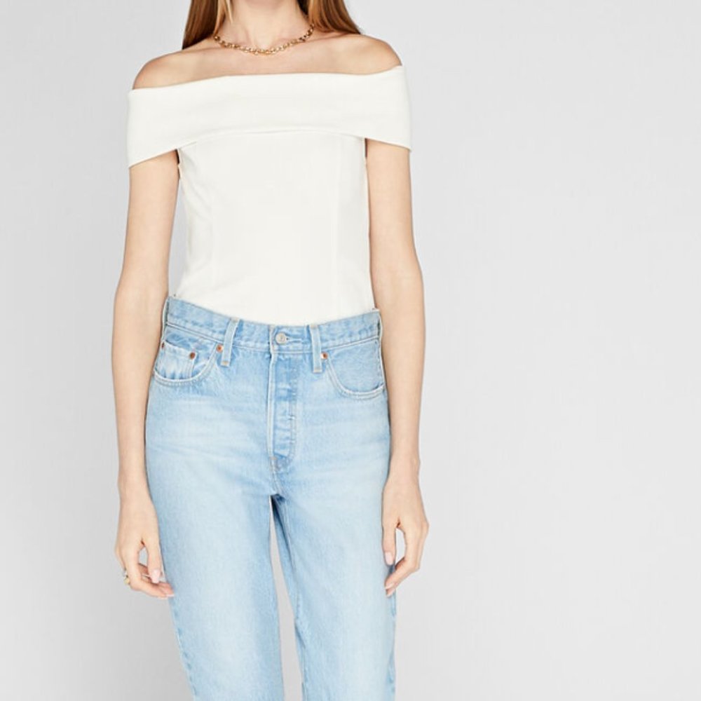 Club Monaco Luxe Crepe Off Shoulder Top White S